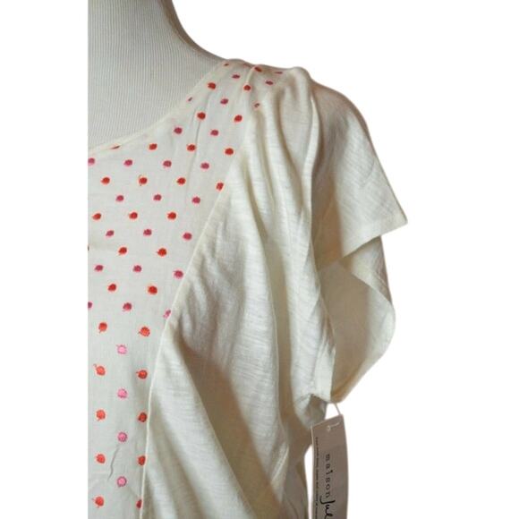 MAISON JULES, Egret Combo, Polka Dot Sleeveless Tee, Ivory, Pink, & Red, NWT! - Picture 2 of 3